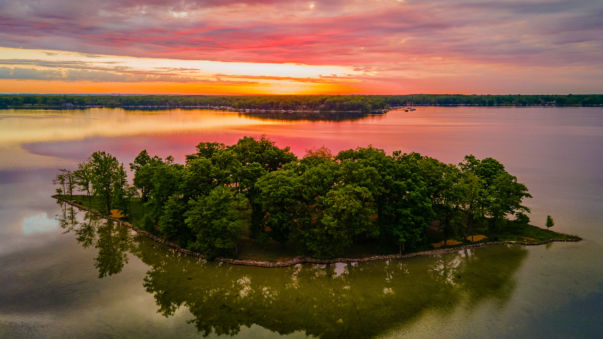 sunset over island